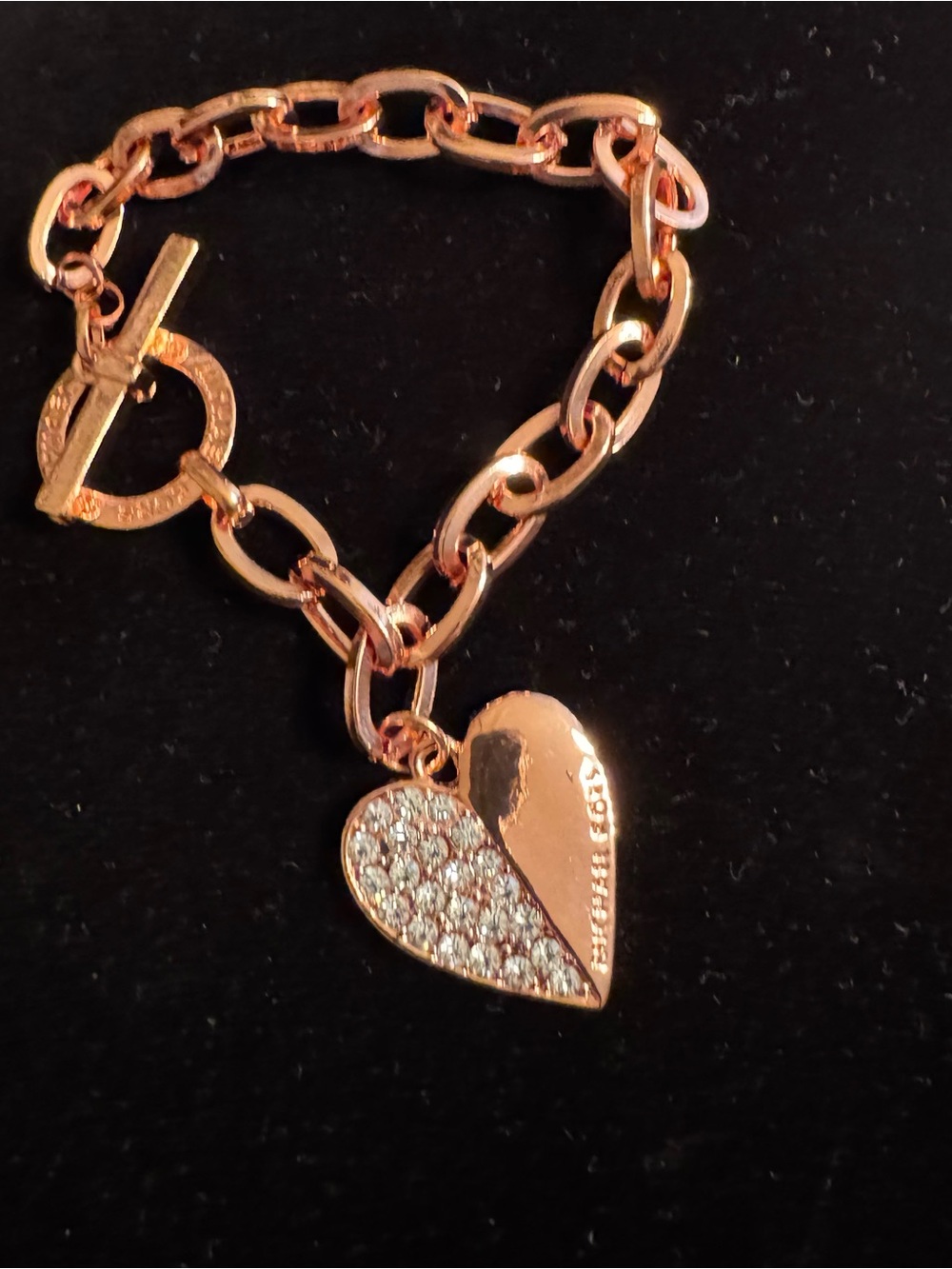 Michael Kors Rose Gold Heart Charm Bracelet with Crystal Pavé Accent